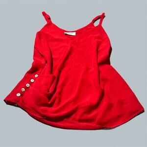 zenana large Women’s Bright Red Tank Top Dress Shirt Button Up detail v neck